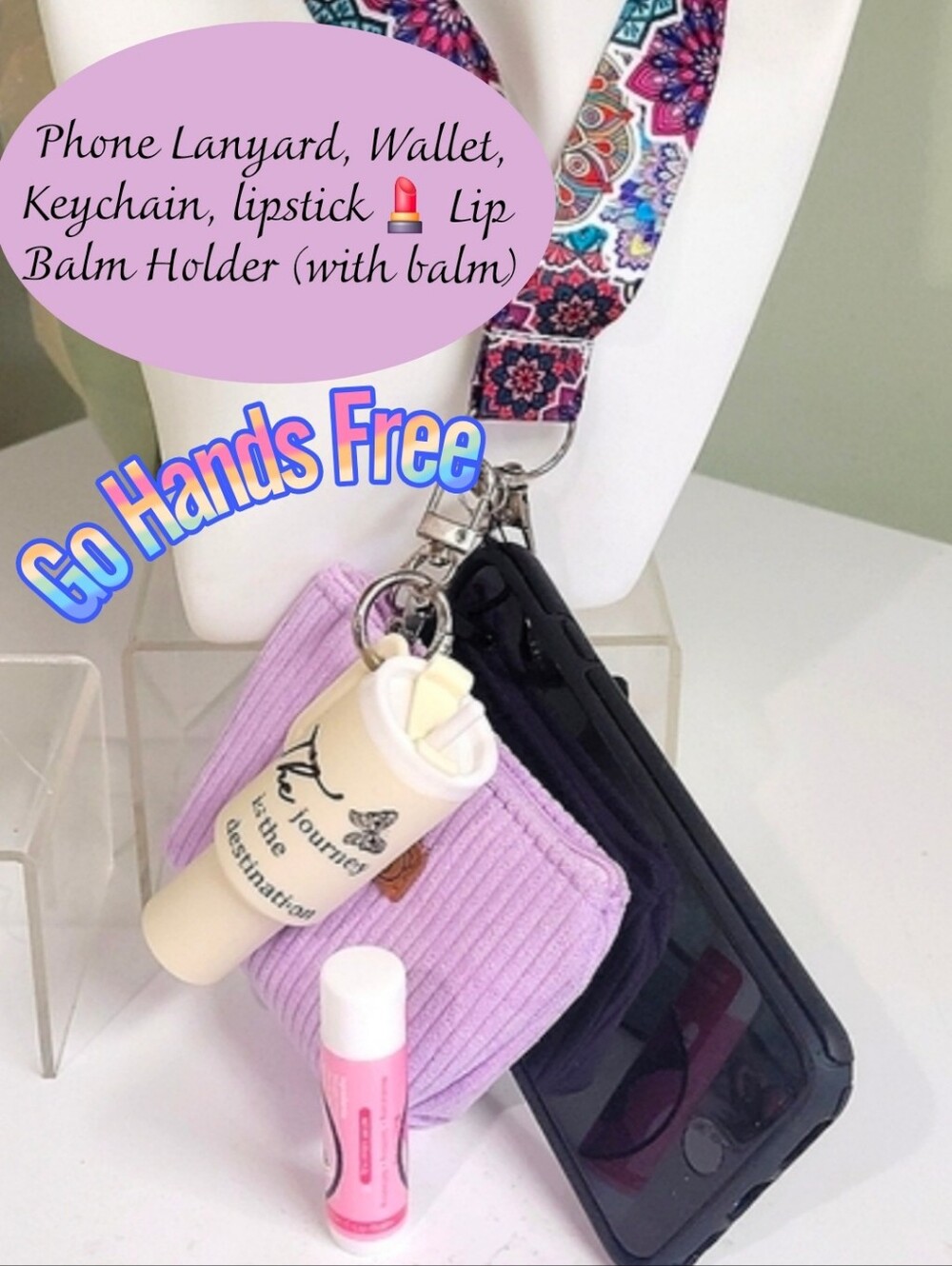 Lanyard Wristlet Phone holder Hands Free! Mini Tumbler Compartment +Balm 👀 👀